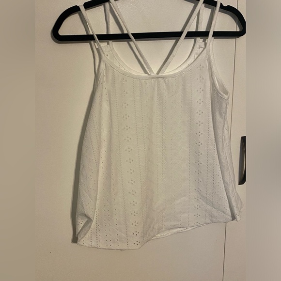 Eyelet Embroidery Casual Split Spaghetti Strap Tank Top, M - Picture 2 of 4